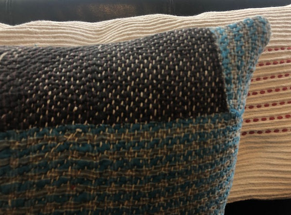 Faded Blue-Brown Kantha Cushion Cover