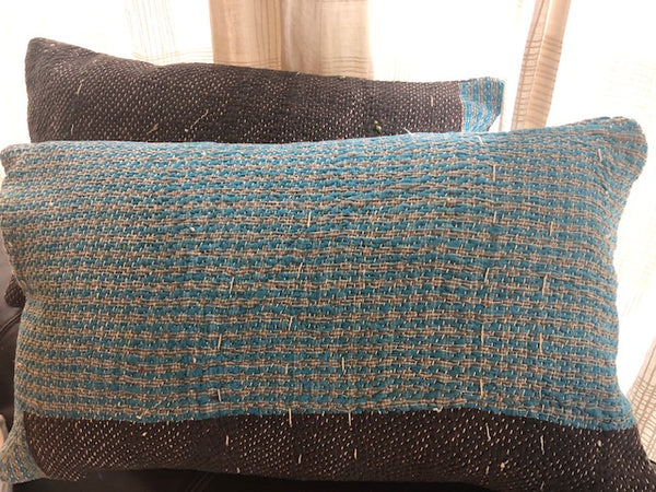 Faded Blue-Brown Kantha Cushion Cover